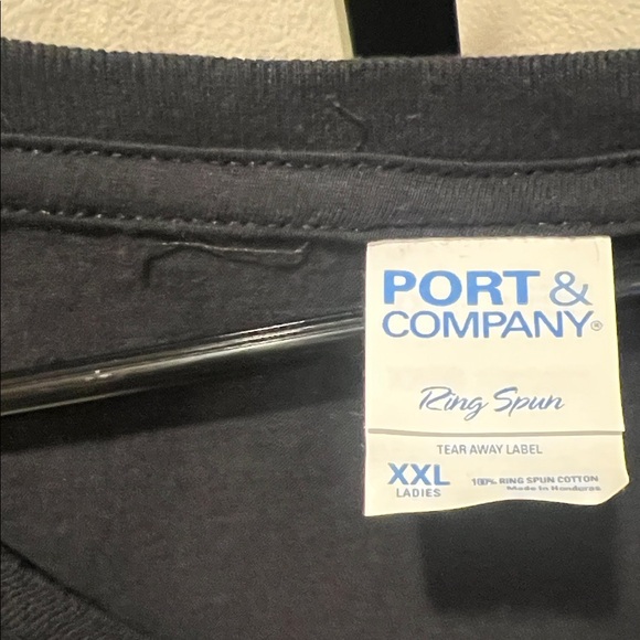 Port and Company Black Tee with Red and White Print NWOT - Picture 2 of 3